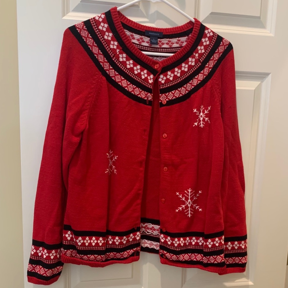 Westbound Christmas Snowflake cardigan Sweater L